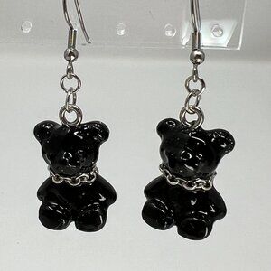 Naughty Black Gummy Bear W/ Chains Dangle Earrings Punk EMO Goth BSDM Statement